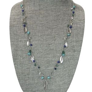 Vera Bradley Long Silver Feather Bead Charm Necklace